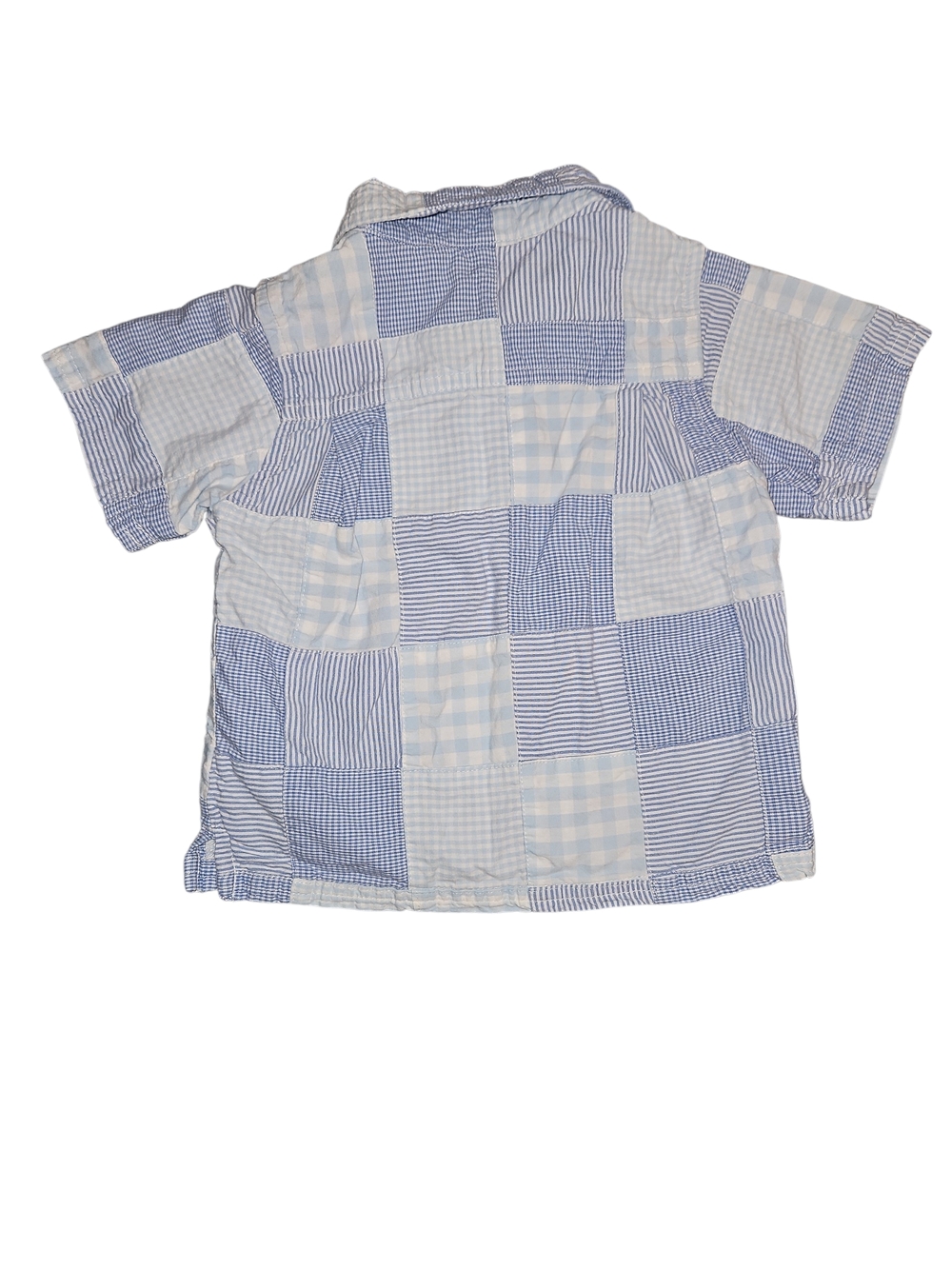 GAP Blue & White Patchwork Button-Front Shirt Baby 6-12 Months With Front Pocket - Picture 3 of 4